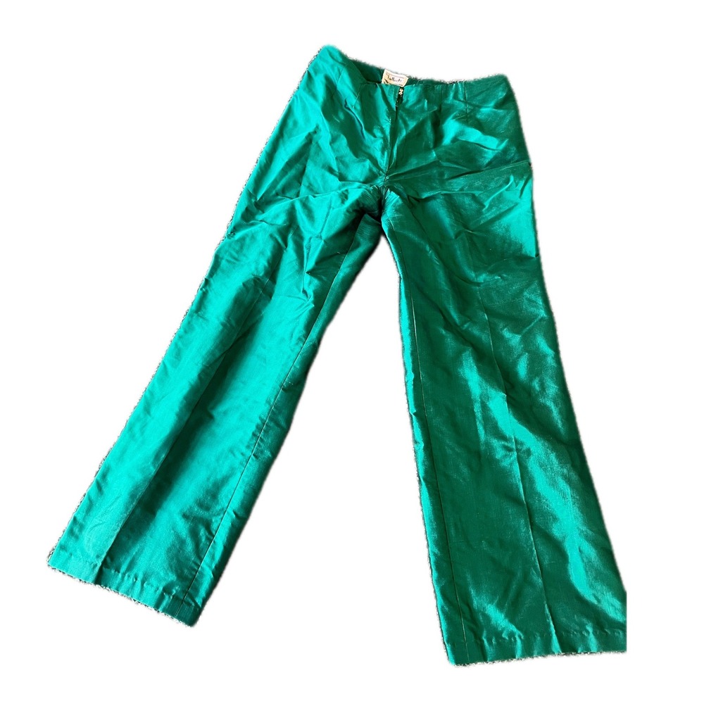 Vintage Talbots 100% Thai Silk Pants Emerald Green High Rise Wide Leg Womens 16